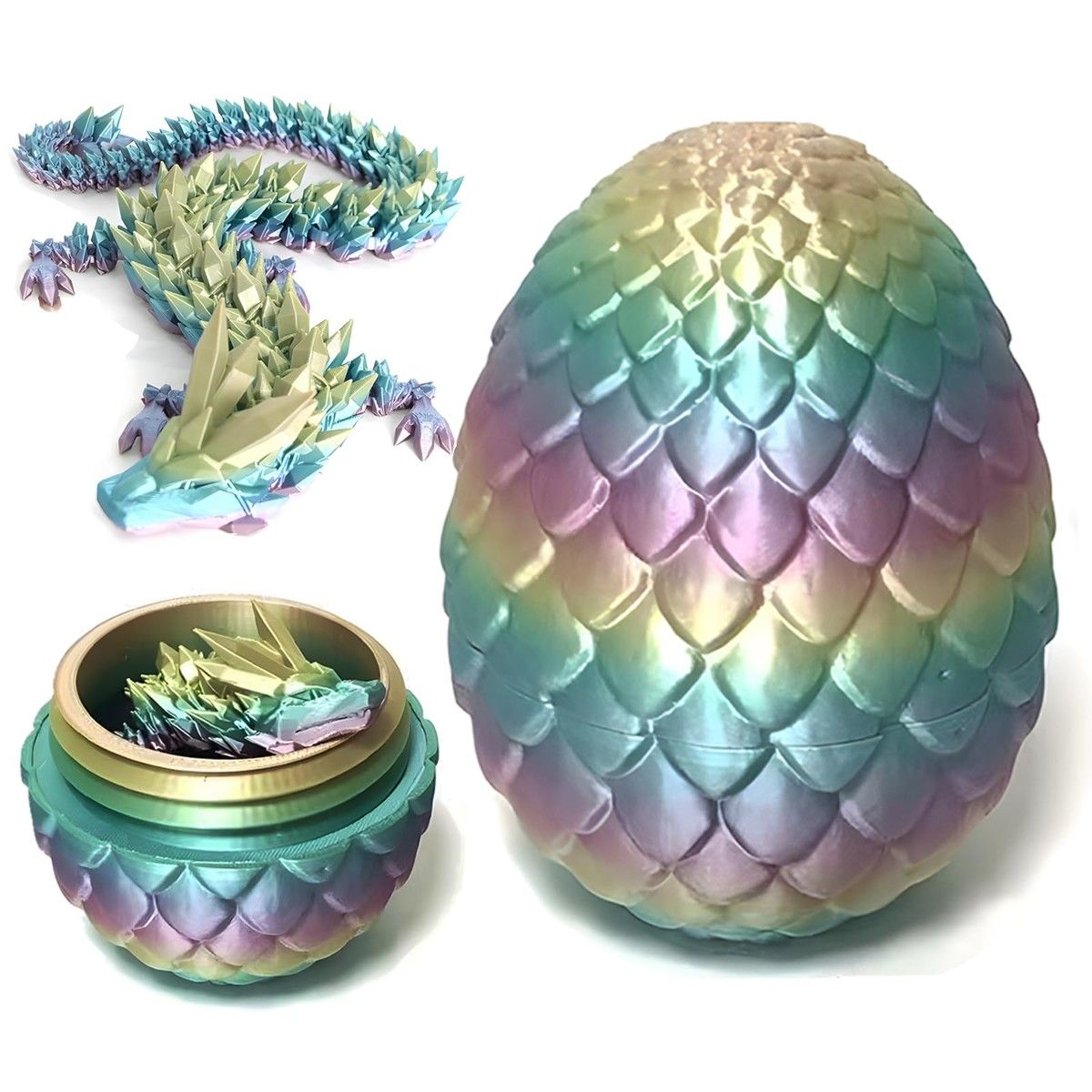 Easter Dragon Egg 3D Printed Dragon Egg Articulated Dragon Crystal Dragon with Dragon Fidget Dragon Egg Toy Executive Desk Toys