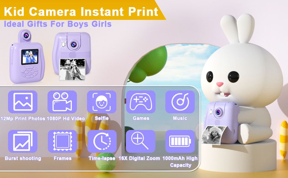 Camera Instant Print Instant Print Camera for Kids, Inkless Camera