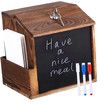 Rustic Burnt Wood Wall Mountable Restaurant Tip, Fundraising Donation Money Collection or Comment Ballot Box with Lock and Key, Clear Acrylic Sign Holder and Chalkboard Surface