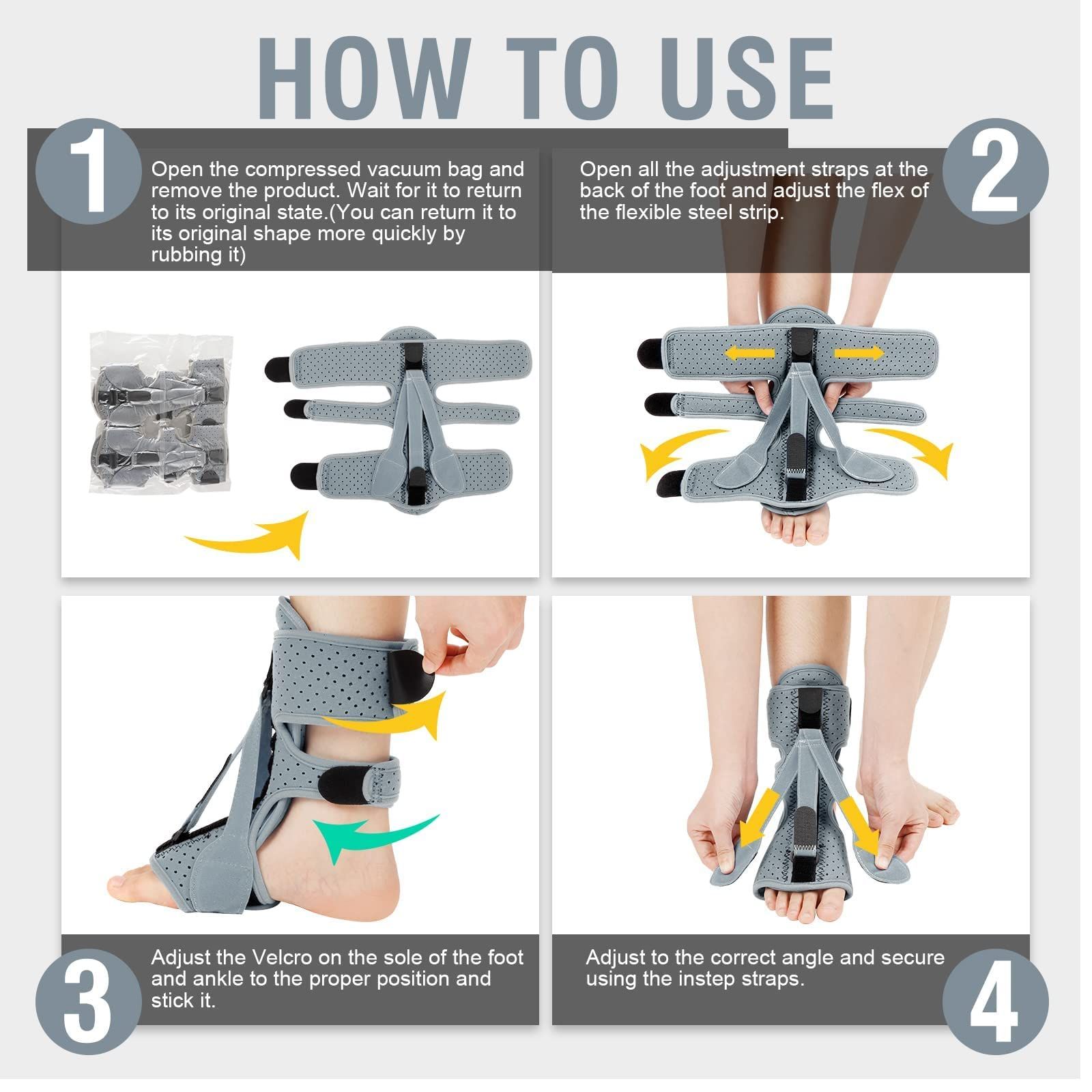 1 Pack Plantar Fasciitis Night Splint,Upgrade 3 Adjustable straps Relief for Women & Men,Brace,Achilles Tendonitis and Foot Drop(Grey)