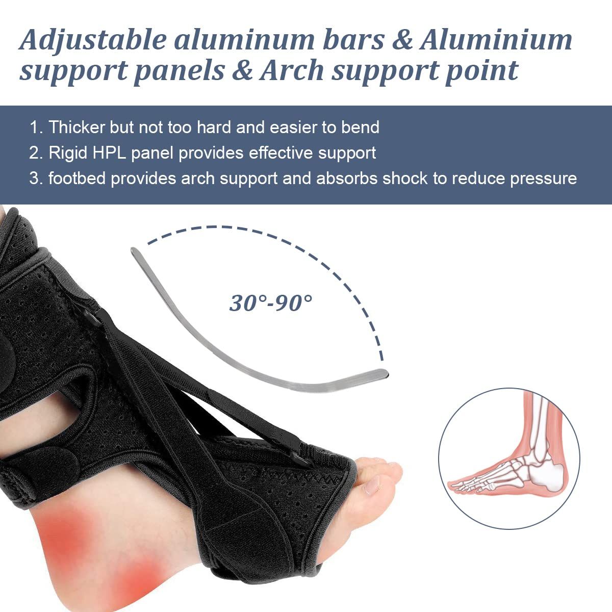 1 Pack Plantar Fasciitis Night Splint,Upgrade 3 Adjustable straps Relief for Women & Men,Brace,Achilles Tendonitis and Foot Drop(Black)