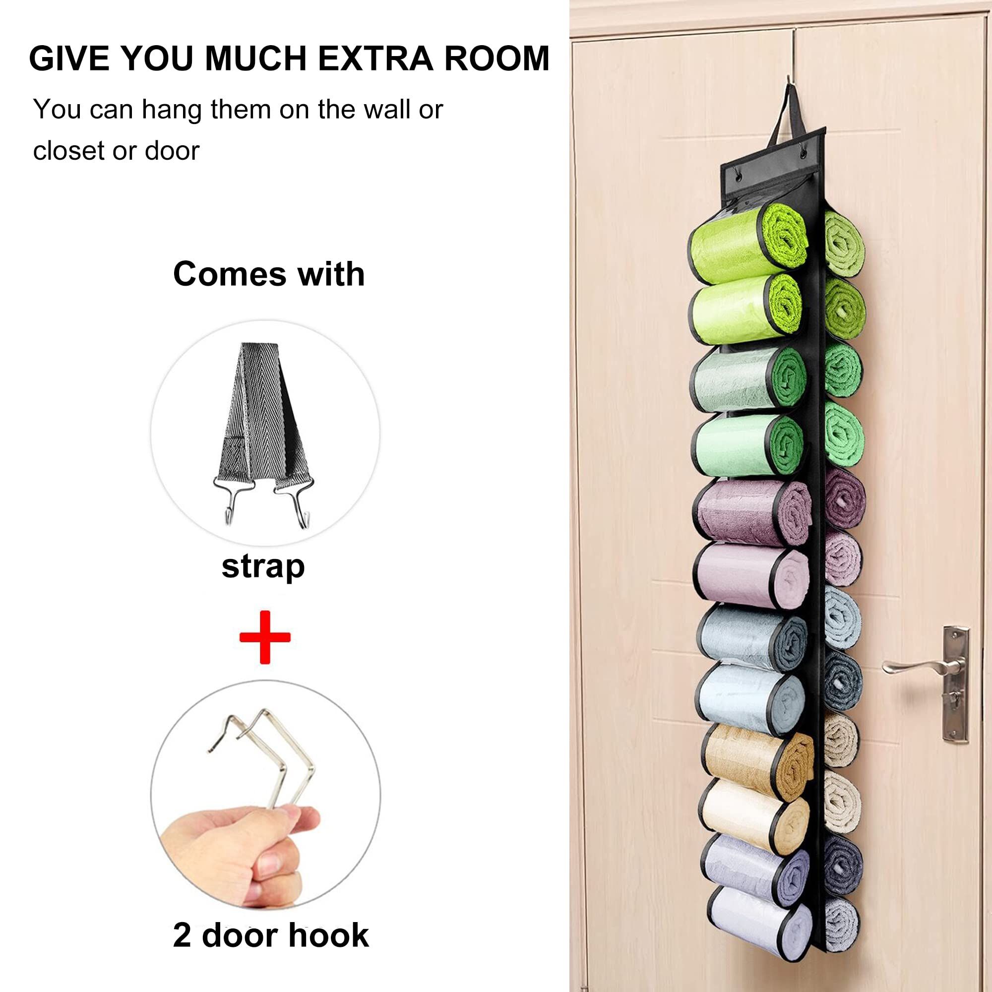 Hanging Closet Organizers and Storage, Over The Door Organizer, for Leggings Clothes Storage and T-Shirts Organization (24 Roll) Color Grey