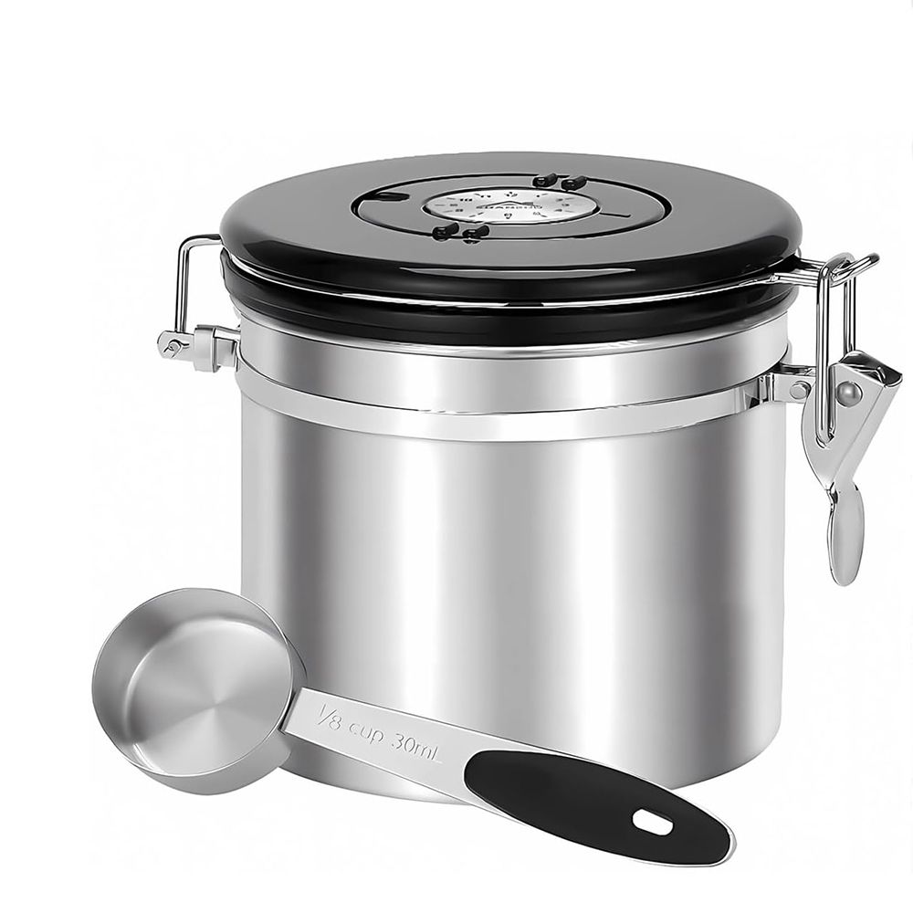 1.2L Airtight Coffee Container, Stainless Steel Coffee Bean Storage Container with Spoon, Coffee Container for Beans, Grounds, Sugar Flour, Tea Cereals
