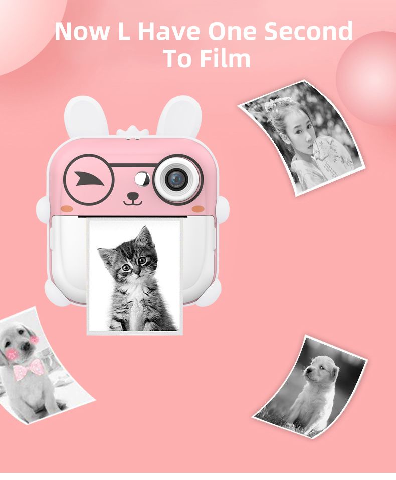 Print Camera Cartoon Smart Camera HD Shooting 24MP Thermal Printing 2.4in HD Screen for Pictures Shooting Color Pink