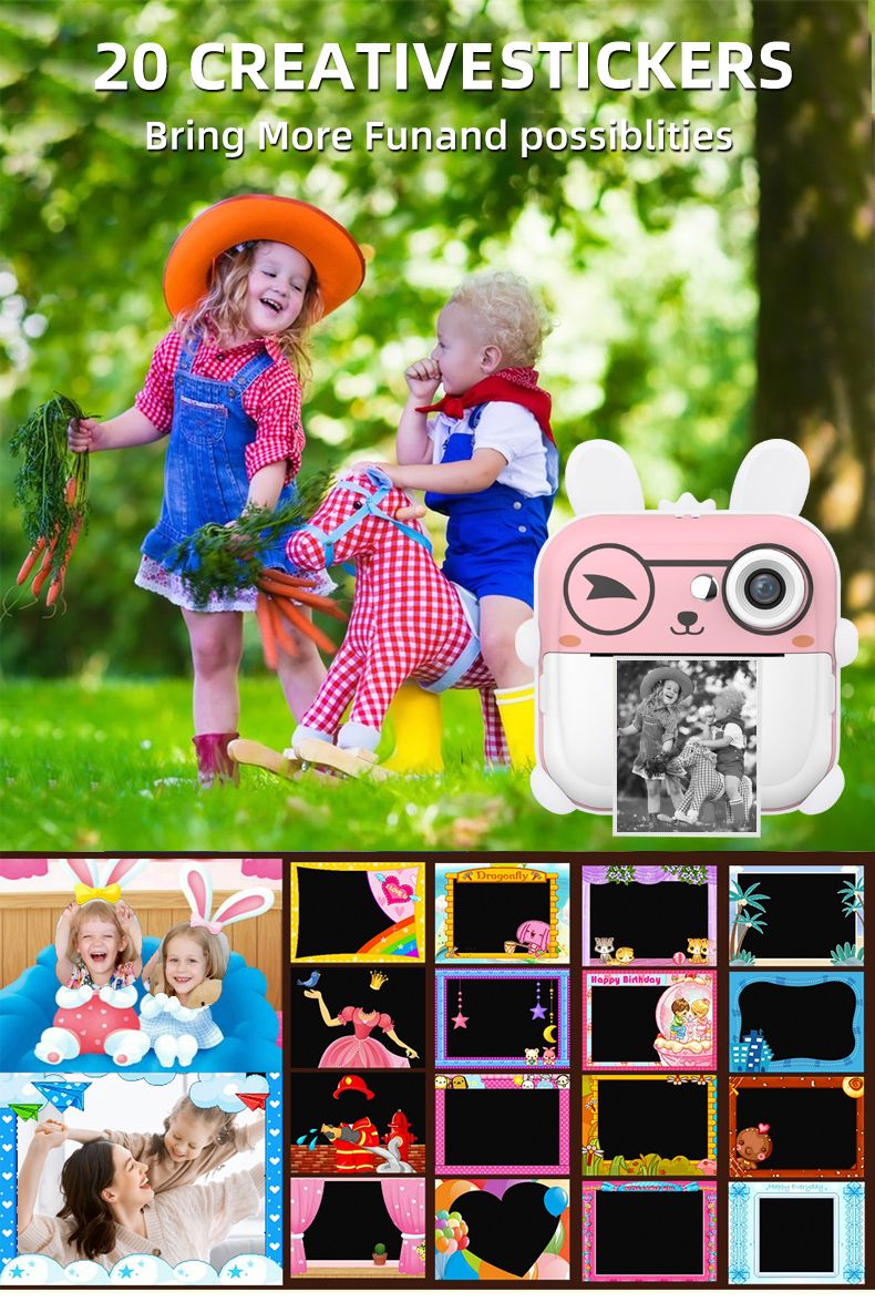 Print Camera Cartoon Smart Camera HD Shooting 24MP Thermal Printing 2.4in HD Screen for Pictures Shooting Color Pink