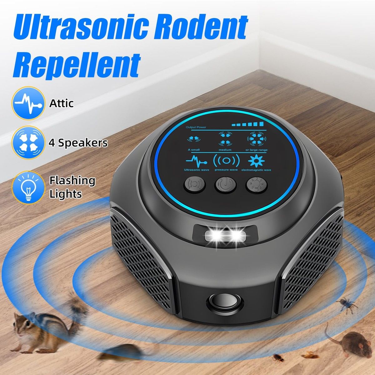 Ultrasonic Mouse Rodent Repellent Indoor Pest Repeller with LED Flashlights Mouse Deterrent For House Garden Warehouse