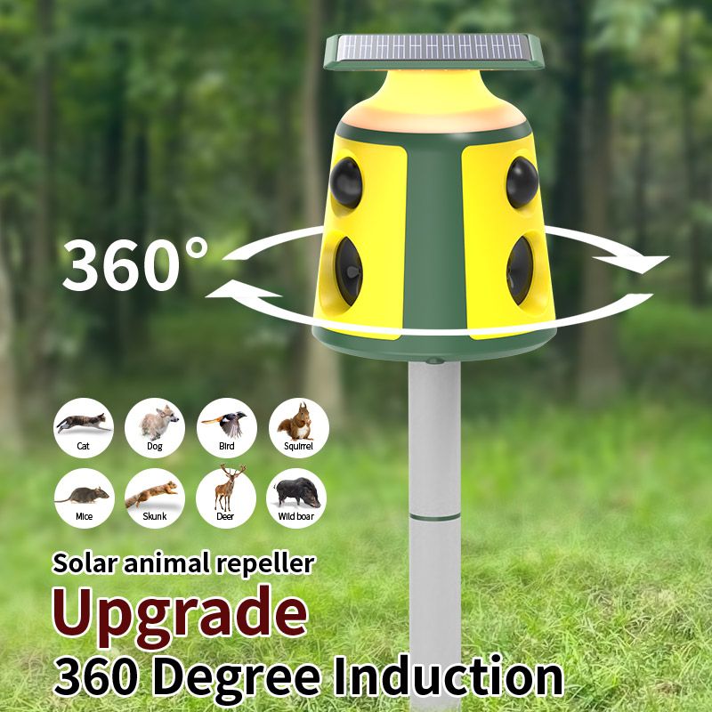 Outdoor Animal Repeller,Multi-Frequency Automatic Operation,360 Degree No Blind Spot Driving,Detection Range Size Adjustment,Ultrasonic Alarm Sound