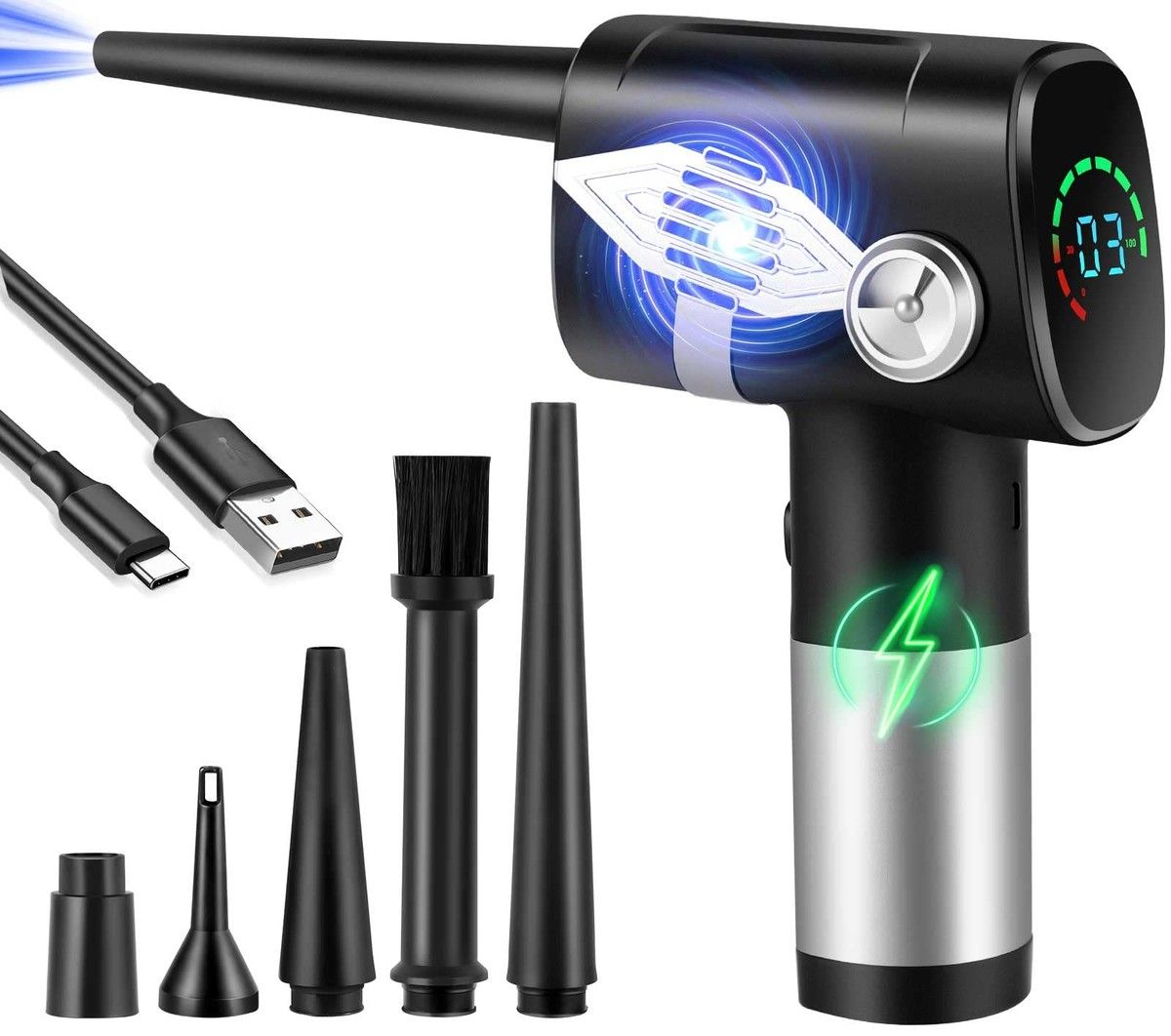 Electric Air Duster Cordless Compressed Dust Blower with 3-Gear to ...