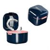 Denture Bath Box Cup,Portable Denture Case with Strainer Basket,False Teeth Storage Box Holder, Blue
