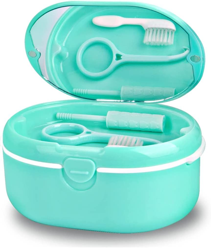 Retainer Denture Bath Case Cup Box Holder Storage Soak Container With mirror Orthodontics Mouth Guard Braces(green)