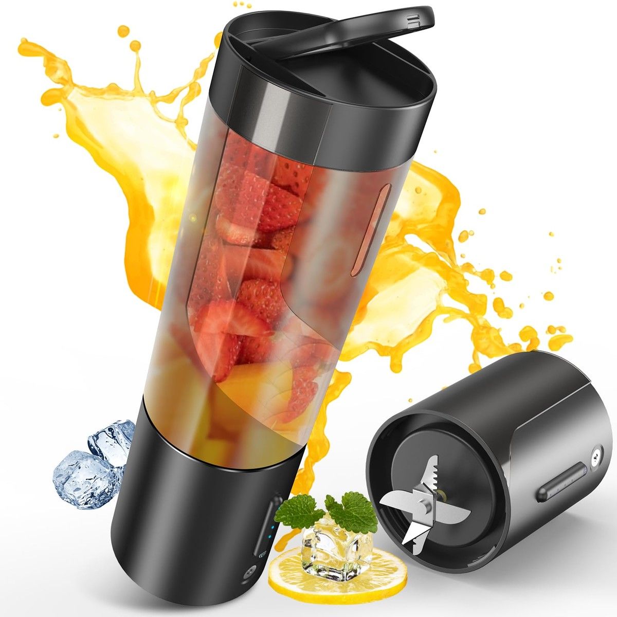 Portable Blender,Personal Size Blender for Shakes and Smoothies with 6 Ultra Sharp Blades,16 Oz Mini Blender USB Rechargeable Magnetic (Black)