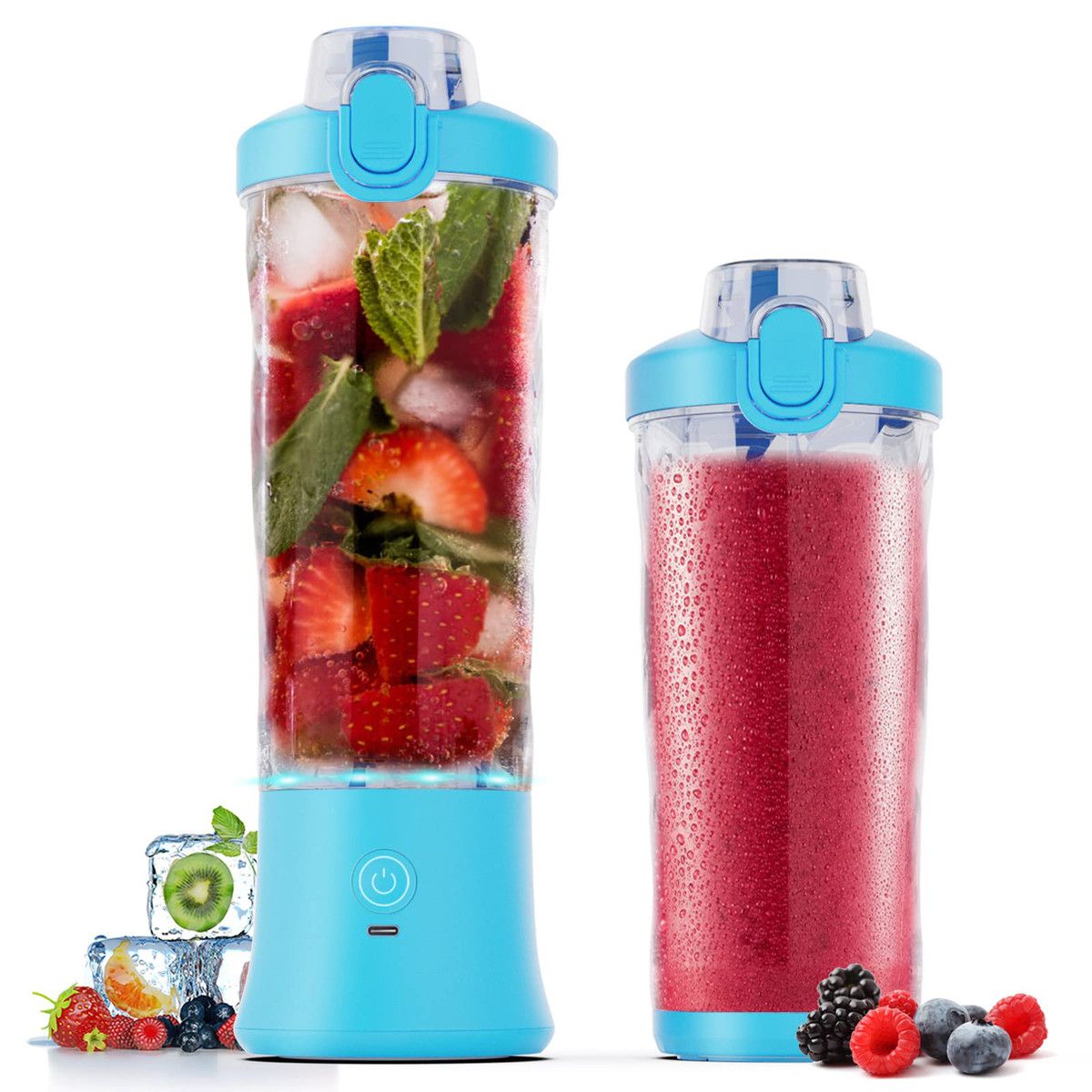 Portable Blender,270 Watt for Shakes and Smoothies Waterproof Blender USB Rechargeable with 20oz Blender Cups with Travel Lid (Blue,20oz)