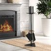 4PCS Fireplace Tool Set Firepit Accessories Poker Fire Shovel Brush Stand Black Cast Iron