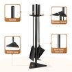4PCS Fireplace Tool Set Firepit Accessories Poker Fire Shovel Brush Stand Black Cast Iron