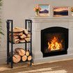 Fire Place Tool Kit 5in1 Firewood Storage Rack Firepit Wood Holder Campfire Metal Stove Log Carrier Stand
