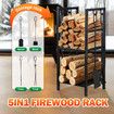 Fire Place Tool Kit 5in1 Firewood Storage Rack Firepit Wood Holder Campfire Metal Stove Log Carrier Stand