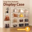 4pcs Shoe Storage Boxes Large Plastic Stackable Clear Containers Sneaker Handbag Clothes Organiser Display Bins with Door