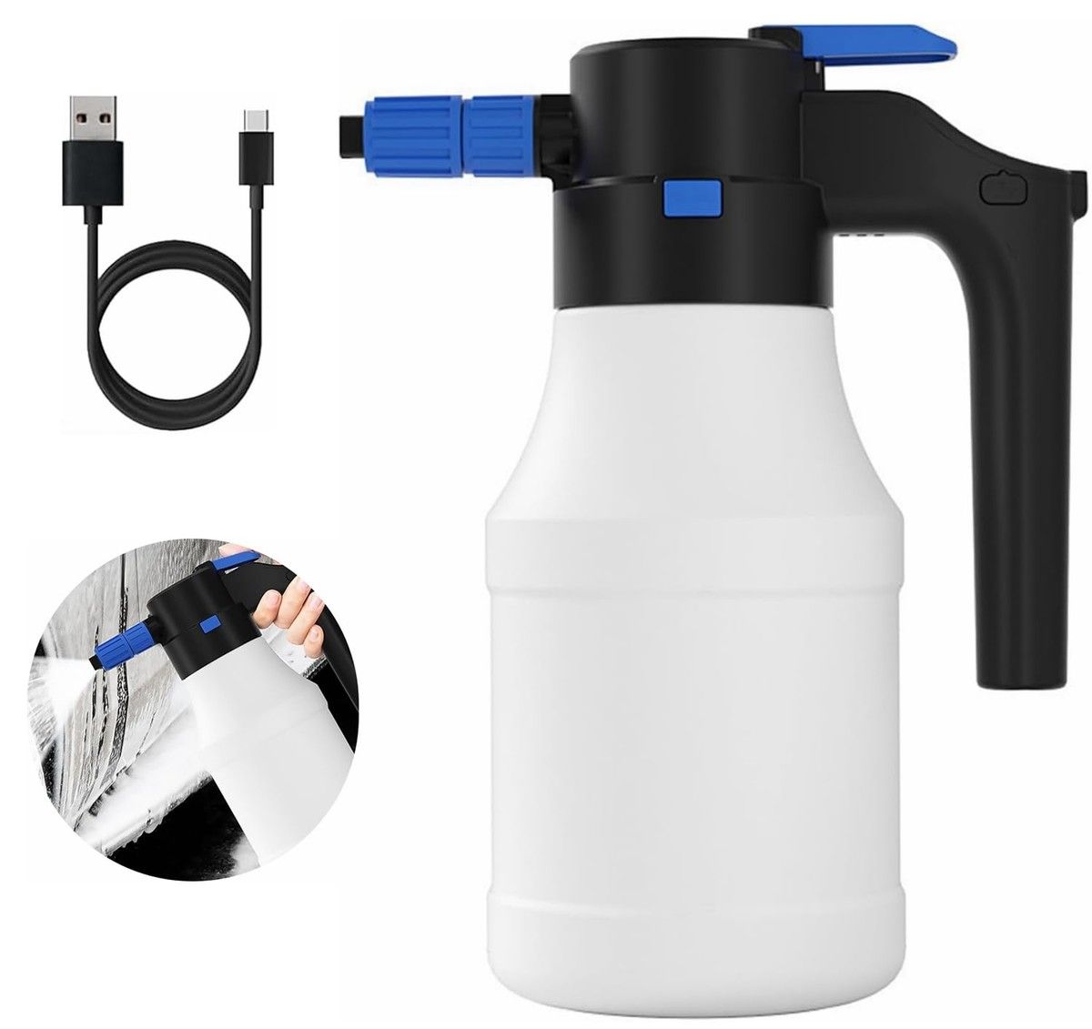 1.5L Electric Car Foam Sprayer, Battery Powered Foam Sprayer for Car Wash with USB Rechargeable Cordless Pump Foam Sprayer for Watering Garden Plants