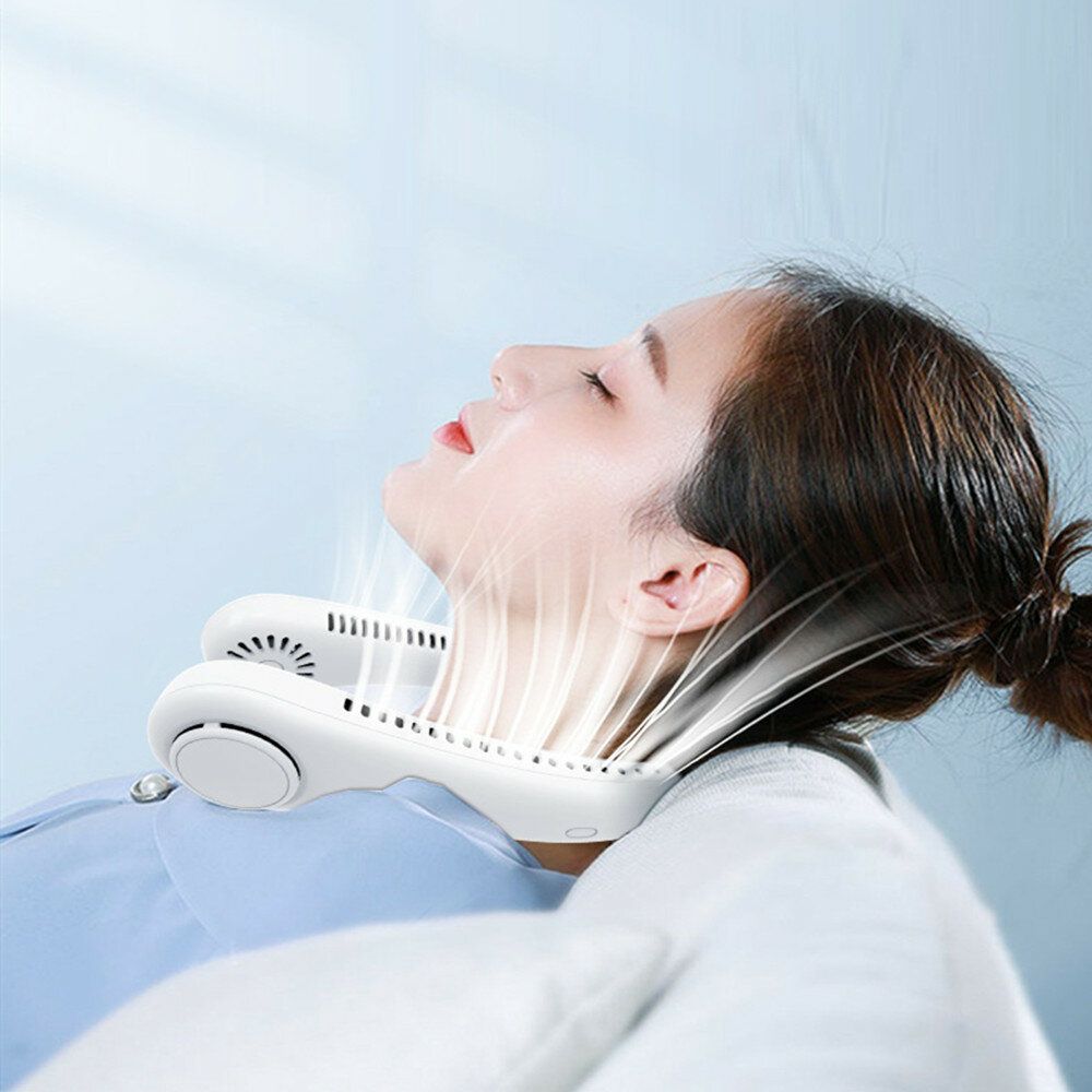 Rechargeable Bladeless Neckband Fans Air Cooler Summer Air Cooling Hanging Neck Fan Leafless Twistable Usb VentilatorMilk White