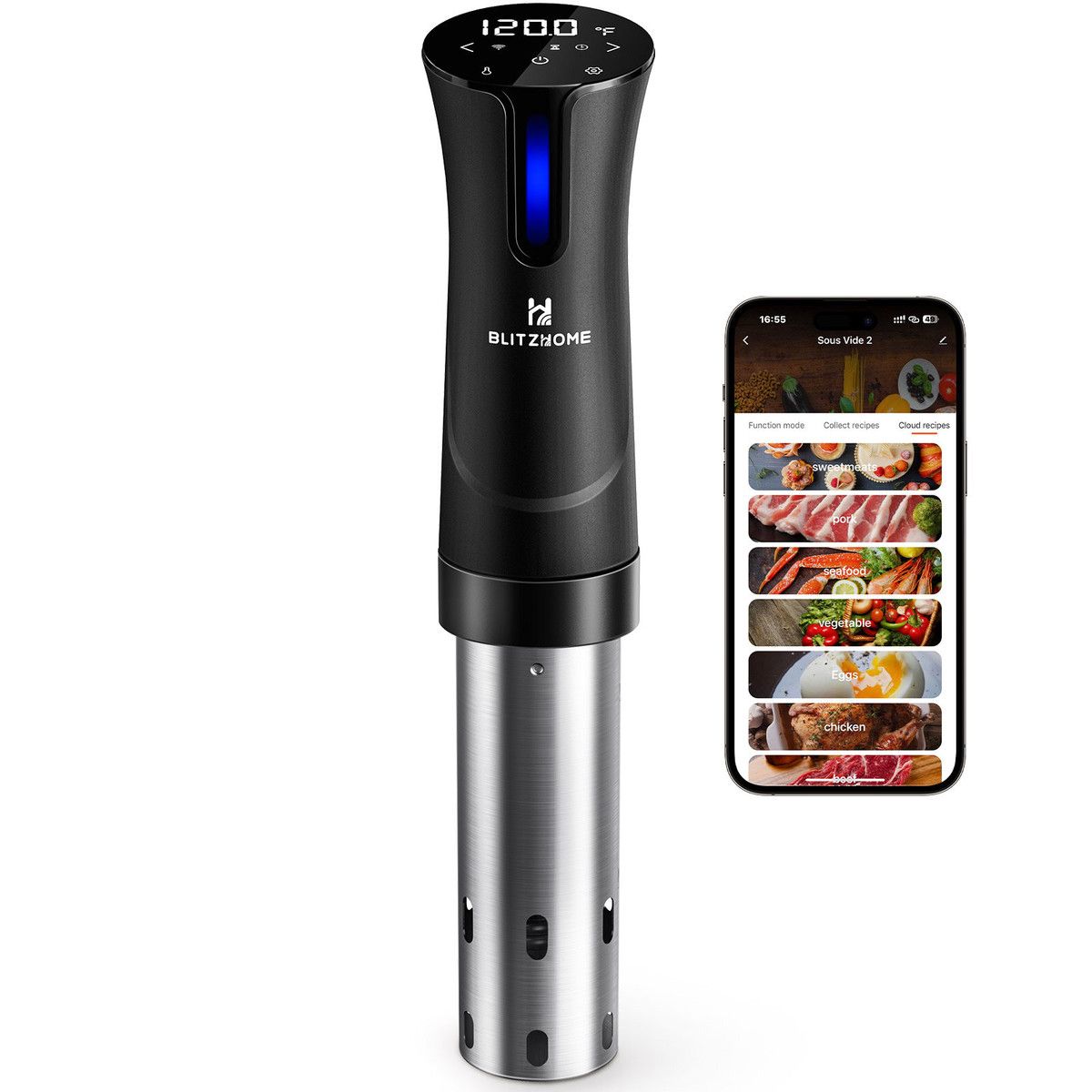 BlitzHome SV2209 1100W Sous Vide Cooker APP Control Thermal Immersion Circulator Machine with Digital LED Display Time and Temperature ControlEU PlugWIFI