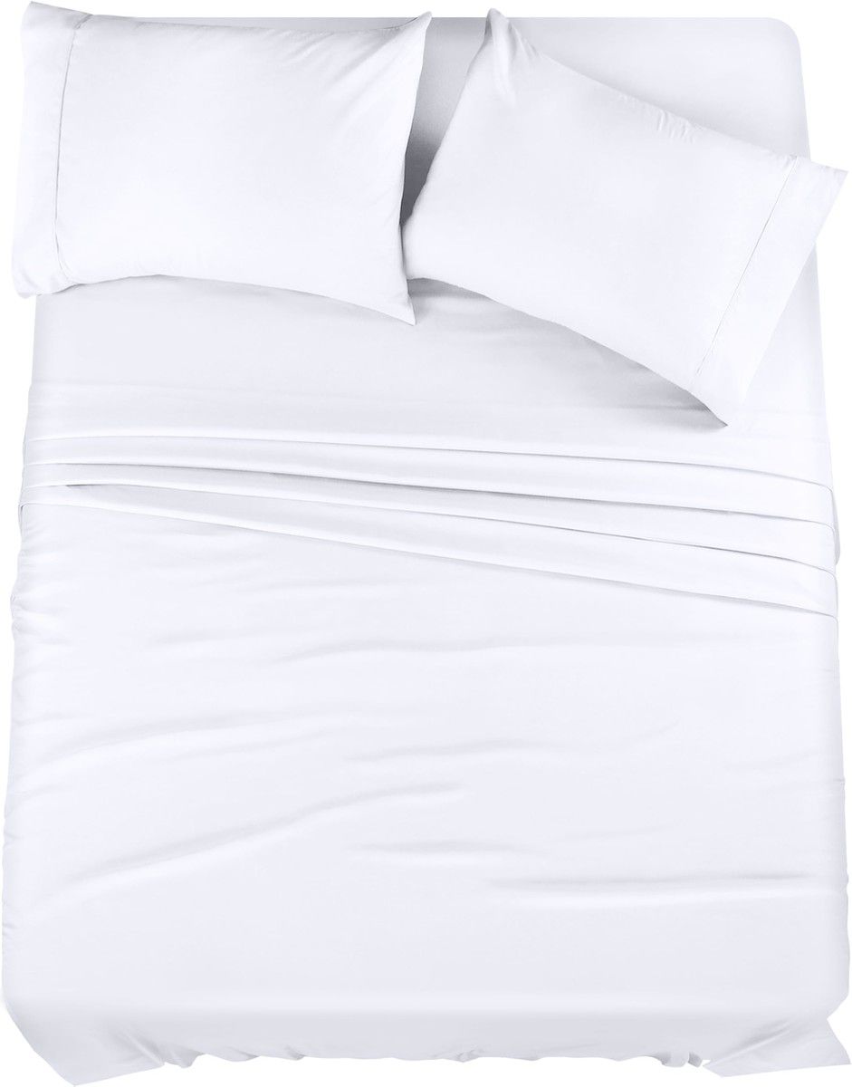 Bedding Sheets Set 4 Piece Bedding Brushed Microfiber Shrinkage and Fade Resistant Easy Care (QUEEN SIZE, White)