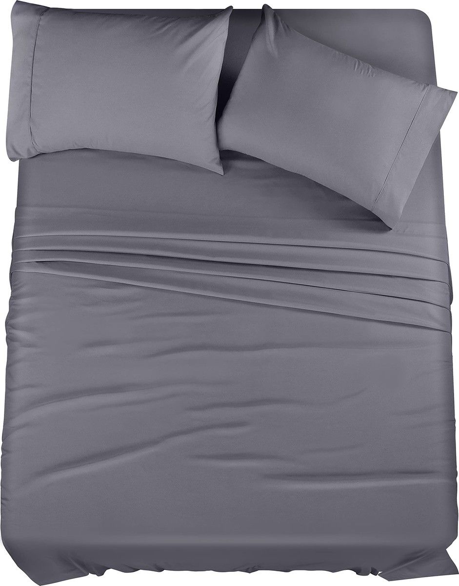 Bedding Sheets Set 4 Piece Bedding Brushed Microfiber Shrinkage and Fade Resistant Easy Care (KING SIZE, Grey)