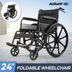 24 Inch Folding Wheelchair Mobility Disability Aid Travel Portable Lightweight Elderly Transport Equipment Rear Hand Brakes Auswheel