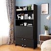 Folding Computer Desk with 5 Tier Wooden Bookshelf Writing Storage Furniture Bookcase Organiser Shelving Unit with 2 Wheels