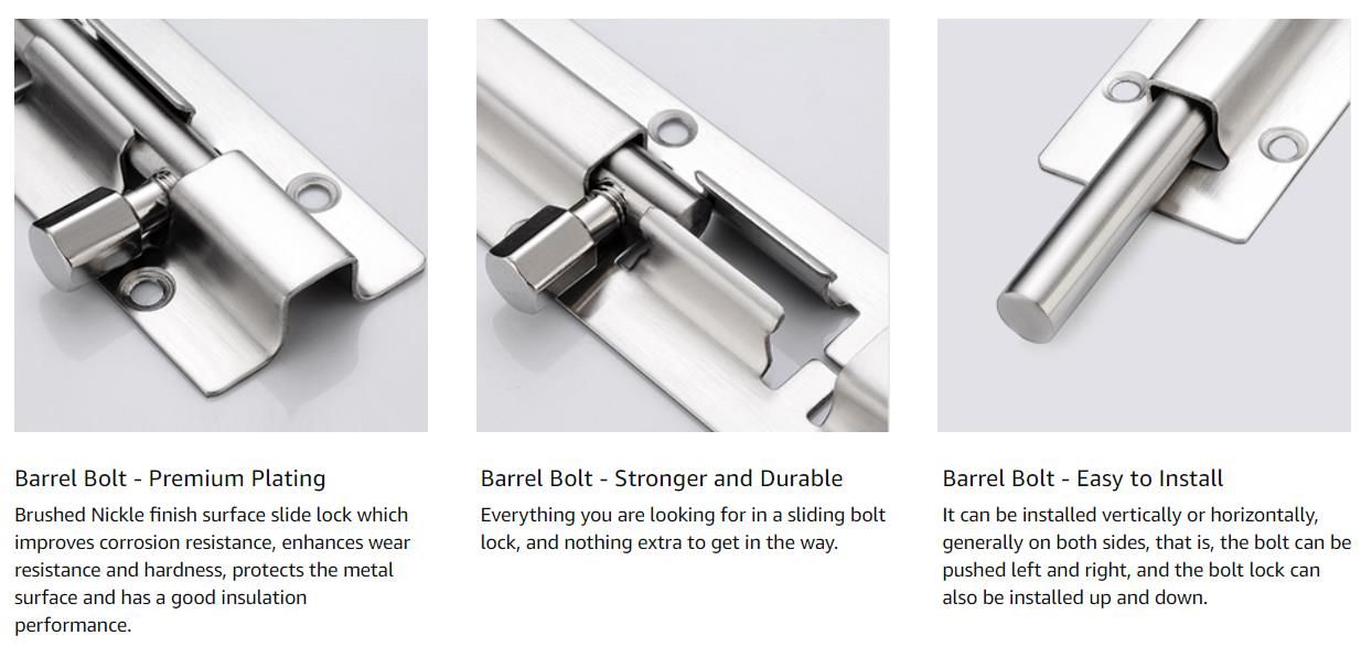 2-Pack 3-Inch Stainless Steel Barrel Bolt Latch – Brushed Finish, Slide Lock For Doors, Sheds, Cupboards