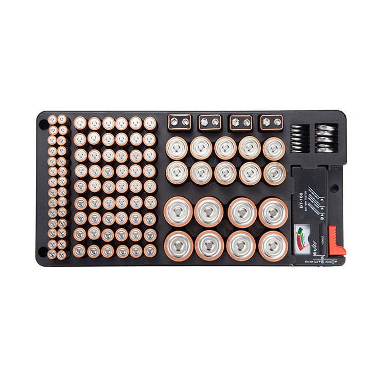 Battery Organizer Storage Case with Removable Battery Tester Holds 110 Batteries for AAA, AA, 9V, C, D and Button Battery 36 x 17 x 4.5 cm