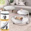 Round Coffee Table 3 Tier Bedside Lamp Sofa Side Swivel Tempered Glass Tabletop End Tea Cafe Modern Living Room with Wheels