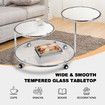 Round Coffee Table 3 Tier Bedside Lamp Sofa Side Swivel Tempered Glass Tabletop End Tea Cafe Modern Living Room with Wheels