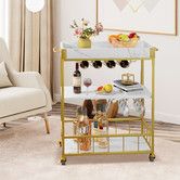 Mobile Bar Cart Drinks Rolling Kitchen Trolley Wine Rack Glass Holder Bottle Microwave Outdoor Storage Shelf with Handles
