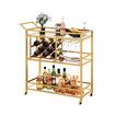 Gold Bar Cart Drinks Trolley Coffee Tea Serving Wine Rack Glass Holder Kitchen Storage Curtain Wall Mirror Shelves