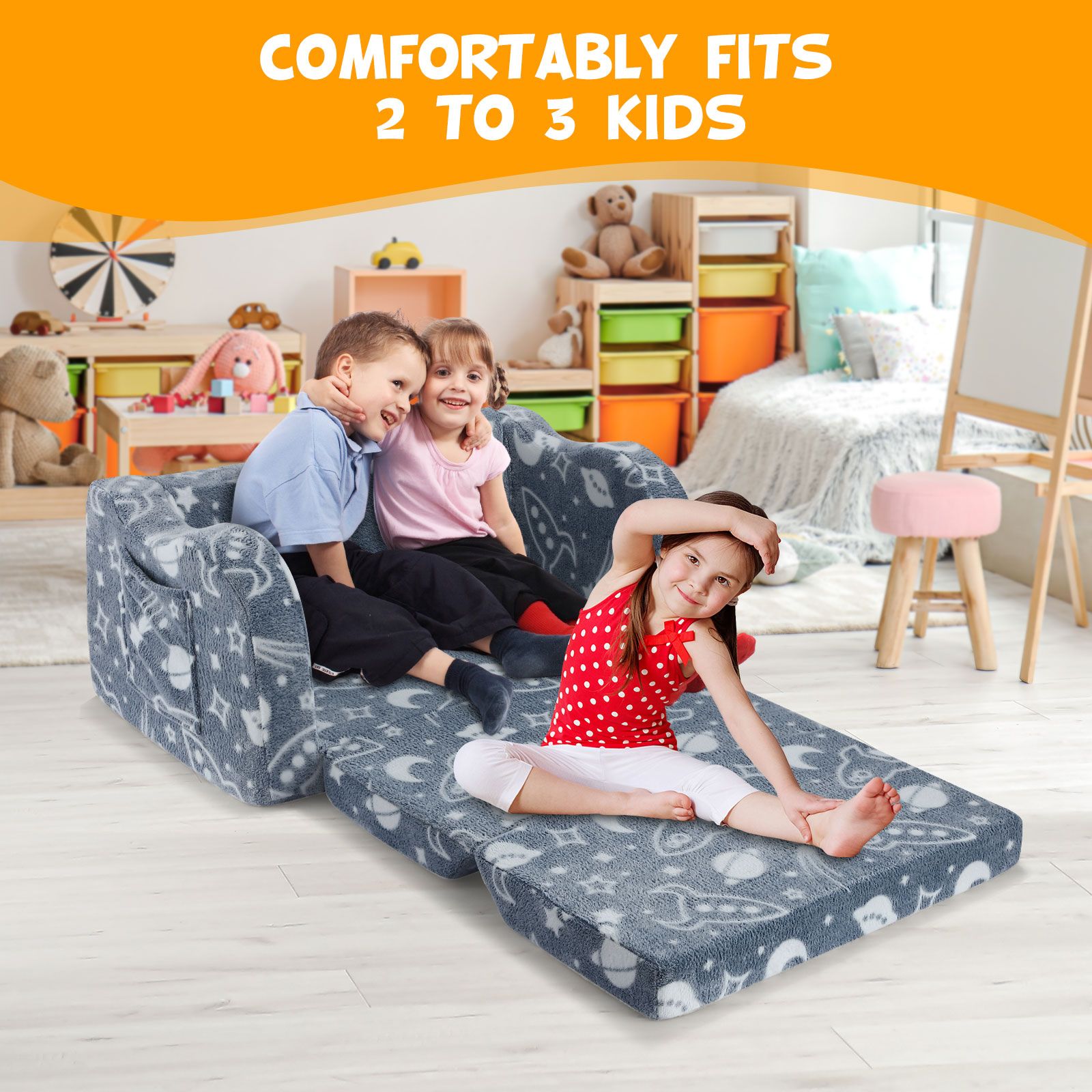 Kids Sofa Flip Out Lounger 2 In 1 Convertible Couch Comfy Chair ...