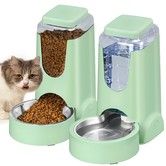 Automatic Cat Feeder Water Dispenser Stainless Steel Bowl Gravity Food Waterer Drinker Feeding Pets Puppy Kitten Small Medium Green