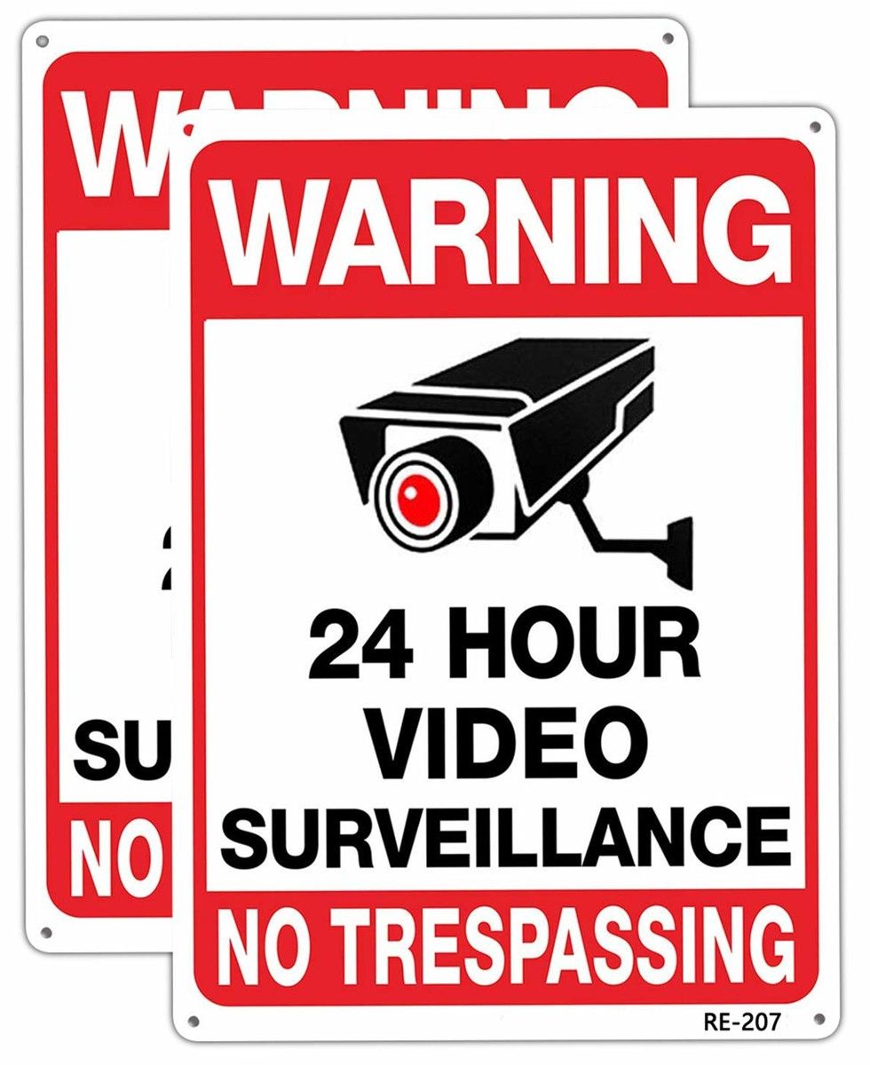 2 Pack Warning Security Cameras in Use Video Surveillance Sign No Trespassing Sign 20x30 Tin plate Iron UV Ink Printed,Durable Weatherproof