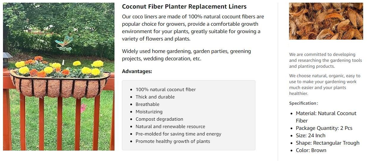 Coco Liners For Planters4 Pack 24 Inch Trough Coconut Liners For Planterswindow Box Coco 5162