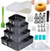 194Cake Square Pan Sets for Baking Cake Decorating 4 Springform Pans Set , Icing Tips, Cake Leveler CheeseCake Pan