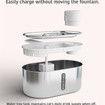 Wireless Cat Water Fountain Stainless Steel Battery Operated 3L Automatic Water Dispenser with 120 Degree Intelligent Sensor for Cats and Dogs