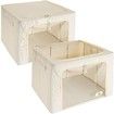Storage Bins with Metal Frame - Stackable & Foldable Clothes Organizer Bags with Clear Window & Carry Handles Organization for Clothing(Beige)