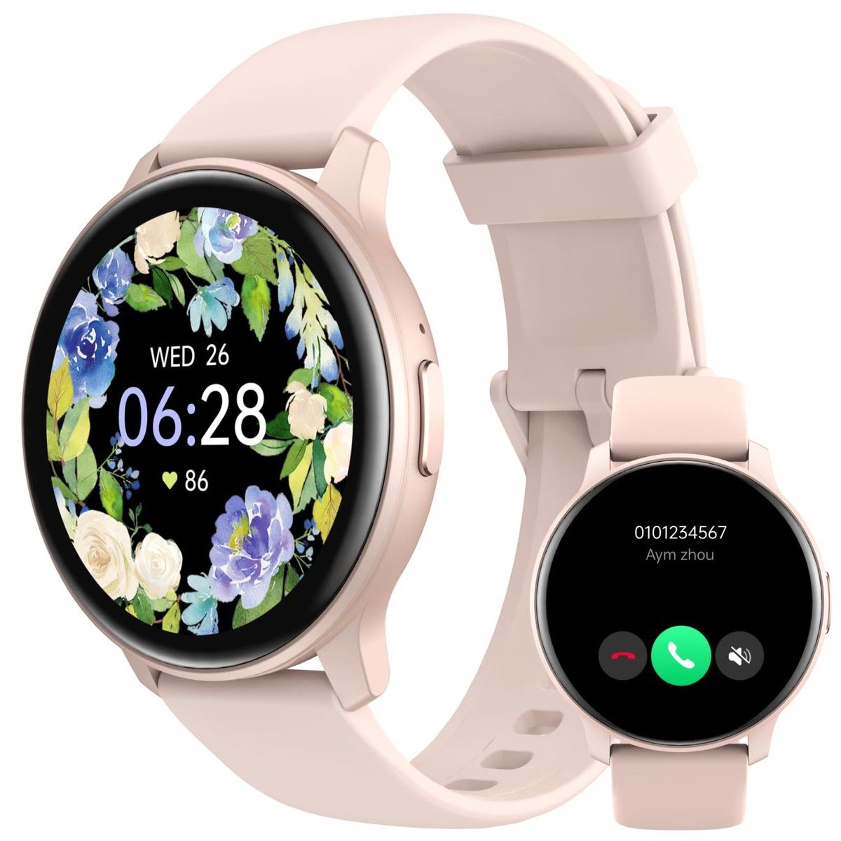 Smartwatch AI Voice Control Calls Quick Text Reply Women Men Android iPhone Fitness Tracker Health Monitor Pink