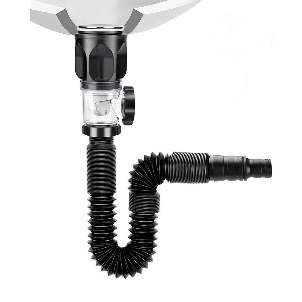 Bathroom Sink Drain Kit: Flex drain Kit with Flexible and Expandable P trap Sink Drain Pipe, Snappy Trap with Built in Anti-clogging Stopper, for 1-1/4 inch and 1-1/2 inch Drain Hole, RV Sink Drain