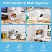 Desk Organizer, 360 Degree Rotating Pen Holder for Desk, Desk Organizers and Accessories with 5 Compartments Pencil Organizer, Art Supply Storage Box Caddy for Office, Home, White