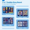Busy Board Montessori Toys for Bithday Gift 7in1 Preschool Learning Activities with Life Skill,ABC,123,Shape,Color,Animal,Weather,Travel Toys