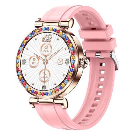 New Ladies Women Diamond  Smart Watch Bluetooth Call 1.27inch 360*360 HD Screen Sports Body Monitor Smartwatch For Android IOS Color Pink