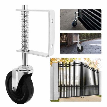2Pcs Gate Caster Wheel Spring Loaded 4 Inch Heavy Duty Rubber Gate Wheels with Spring 220lbs Capacity