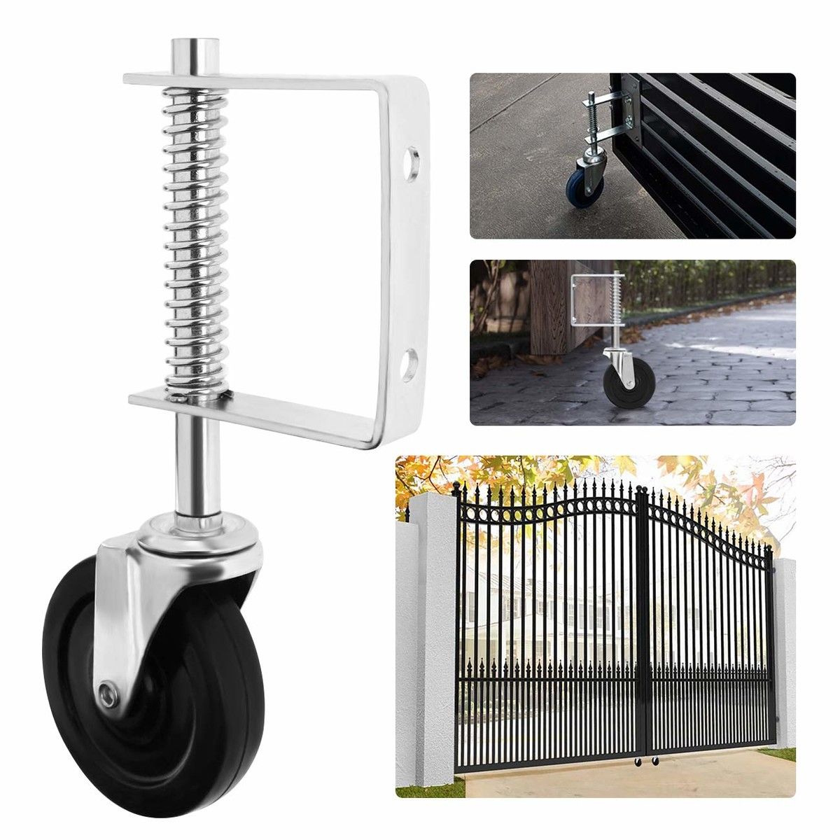 2Pcs Gate Caster Wheel Spring Loaded 4 Inch Heavy Duty Rubber Gate Wheels with Spring 220lbs Capacity