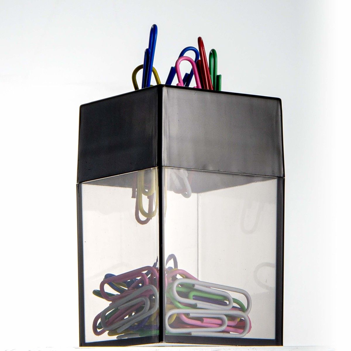Magnetic Paper Clip Dispenser Small Clip Dispenser with Magnetic Top,Clear/Black For Desk,School,Office