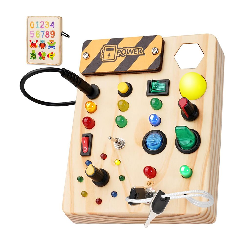 Busy Board Montessori Toddler Sensory Wooden Toy Lights 27 LED Learning Gifts Educational Development Boys Girls Ages 3 to 7